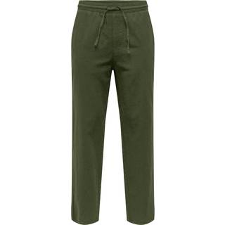 ONLY & SONS Sinus Loose Cotton Linen Pants Olive Night