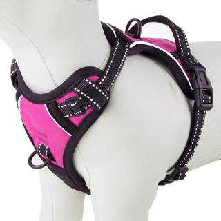 Phoepet no Pull Dog Harness Medium Reflective Front Clip Puppy Vest With Handle Justerbar 2 metal snor tilknytningskroge (M Pink)
