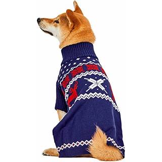 Blueberry Pet Christmas Reindeer and Snowflake Dog Sweater i Royal Blue Back Længde 16 """" Pakke med 1 tøj til hunde