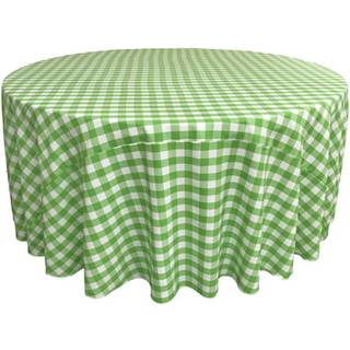 La Linen Polyester Gingham Checkered 132-tommer rund dug White and Lime
