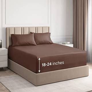 Extra djup tvillingarkuppsättning - 4 -delad andningsbar och kylark - Hotell lyxiga sängplattor set - Easy & Secure Fit - mjuk rynkafri och bekvä