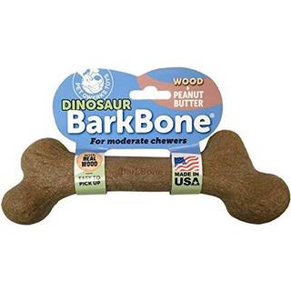 Pet Qwerks Dinosaur Barkbone - Wood Dog Bone For Moderate Chewers - Jordnøddesmørsmag - 8,5 """" Små racer