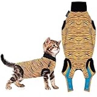 Suitical Cat Recovery Suit til Spay Kastrationssutur-snit og hudtilstande - ndbart stof med rygbning - 3XS Tiger Print