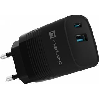 Natec Ribera GaN USB-A &amp; USB-C Oplader - 30W - Sort