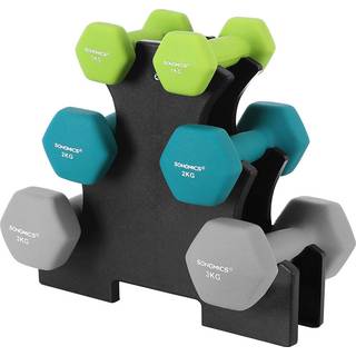 SONGMICS Hex-håndvægtesæt med stativ - 2 x 1 kg, 2 x 2 kg, 2 x 3 kg, lime, blågrøn og lysegrå