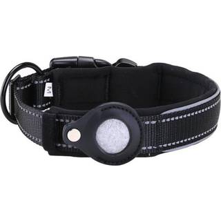Hundehalsbånd med AirTag Læder Cover & Reflekser - M - 40-45 cm.