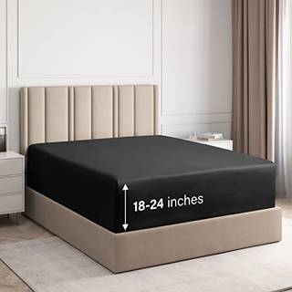 Ekstra Deep Cal King Fitted Sheet - Hotel Luxury Single Fitted Sheet - Sheet Paser let 18 tommer til 24 tommer madras - Soft Wrinkle Gratis åndba