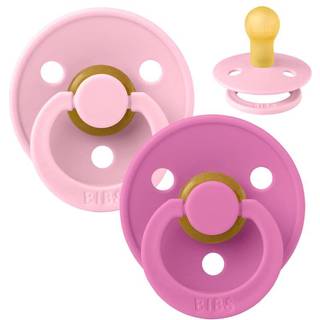 BIBS Rund Colour Sut - 2-Pak - Str. 1 - Naturgummi - Baby Pink/Bubblegum