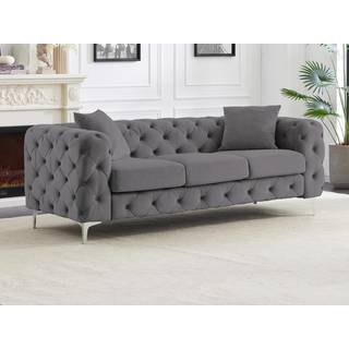3-personers chesterfield sofa i antracitfarvet fløjl EDWINA