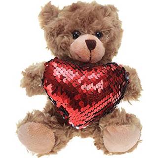 Plys Mokka Hjertebj?rn - Plys bj?rneleget?j til b?rn og voksne - Broderet hjertepude - Brun-6 tommer (r?dt hjerte)