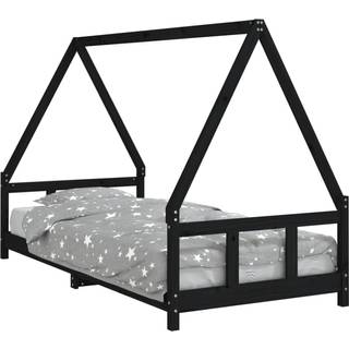 sengeramme til juniorseng 90x200 cm massivt fyrretræ sort