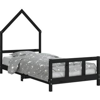 sengeramme til juniorseng 90x200 cm massivt fyrretræ sort