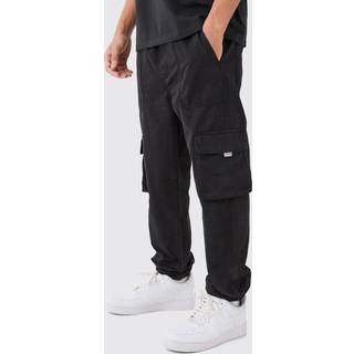Mens Black Elasticated Waist Slim Fit Branded Cargo Jogger