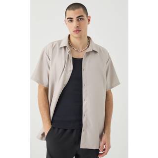 Mens Pale Grey Short Sleeve Soft Twill Oversized Shirt