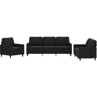 sofasæt 3 dele med hynder velour sort