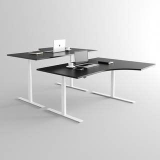 Hæve sænkebord buet - Premium, Størrelse 160x120 cm, Bordplade Sort, Stativ Hvid