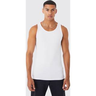 Mens White Basic Muscle Fit Vest