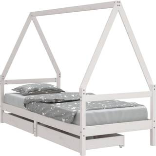 sengeramme til juniorseng m. skuffer 90x200 cm massivt fyr hvid
