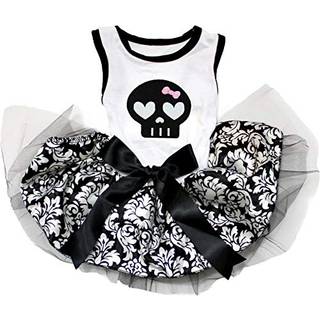 Petitebella Black Skull Face hundekjole (hvid/damask Small)