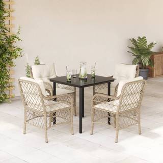 Bistrosæt til Haven 3 Dele med Hynder Polyrattan Beige - 80 cm bordlængde / Rundt ben / 4