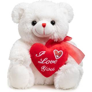 HollyHOME Bamse udstoppet dyr Jeg elsker dig Bamse med hjerte Bl?dt plys leget?j Julevalentinsdag gave 12 tommer Hvid