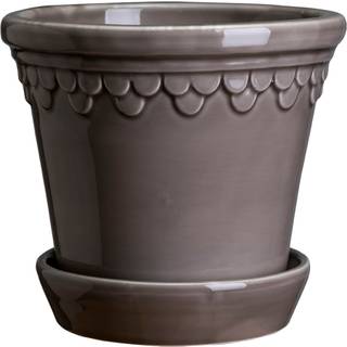 Bergs Potter Copenhagen Krukke Med Underkop 14 Cm - Krukker Terrakotta Pearl Grey - ITA-KCPG14S