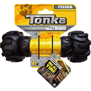 Tonka Axle Tread Dog Legetøj med interaktiv feeder let holdbar og vandafvisende 7 tommer til mellemstore/store racer enkelt enhed gul/sort