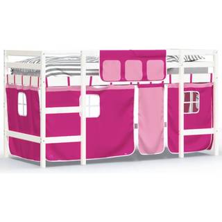 Højseng Med Gardiner 90X190 Cm Massivt Fyrretræ Blå - Hvid og lyserød / 90 x 200 cm