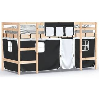 Højseng Med Gardiner 90X190 Cm Massivt Fyrretræ Blå - Naturfarvet og sort / 80 x 200 cm