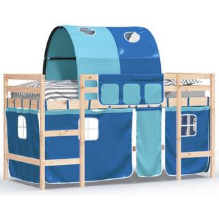 højseng med tunnel 90x200 cm massivt fyrretræ blå