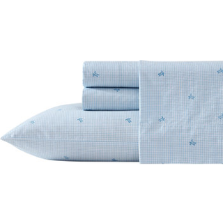Laura Ashley - Queen Sheets Cotton Percale Bedding Set Lett og ?ndbar boligindretning (Turtle Gingham Blue Queen)