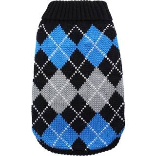 Strikket Hundetrøje - Blue Argyle / Størrelse 30