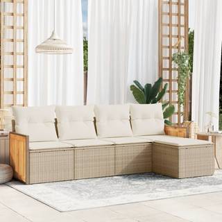 Sofasæt Til Haven 5 Dele Med Hynder Polyrattan Beige - beige og cremefarvet / Uden bord