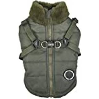 Puppia donavan vinterhund frakke med integreret sele ingen tr?k koldt vejr vandt?t varm fleece tilbage lynl?s til lille & mellemhund khaki stor
