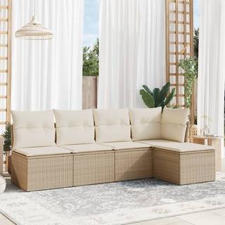 Sofasæt Til Haven 6 Dele Med Hynder Polyrattan - beige og cremefarvet / Uden bord