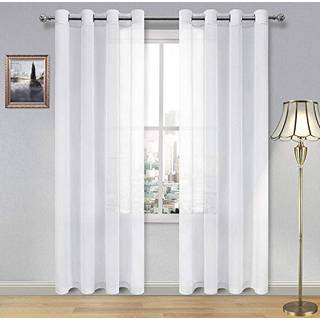 DWCN Hvide, gennemsigtige gardiner, linned-look, gennemf?ring Langt gardin til sovev?relset, gennemsigtige voile-gardiner, s?t med 2 paneler, 52