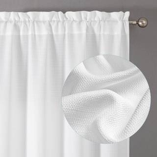 Chyhomenyc hvide gardiner 63 tommer længde 2 paneler faux linnekstruktureret semi -ren lys filtrering blødt luftigt stanglomme vindue behandling