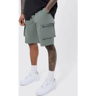 Mens Khaki Elasticated Waist Relaxed Technical Stretch Cargo Short