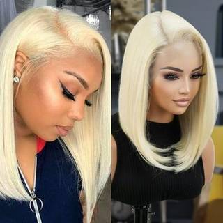 Glam21usa hd blonder foran bob lige paryk 13x6 glueless usynlig gennemsigtig blonder frontal menneskehår blandet præpluckeret schweizisk blonder