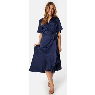 Frill Wrap Satin Midi Dress