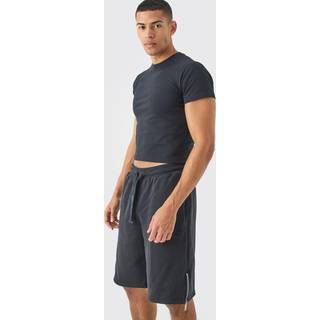 Mens Black Oversized Heavyweight Zip Hem Shorts & T-shirt Set