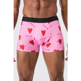 Mens Pink Printed Heart Slogan Boxers