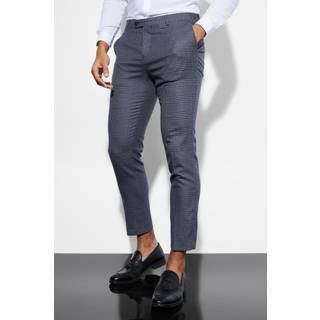 Mens Navy Skinny Fit Cropped Check Suit Trousers