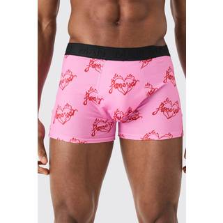 Mens Pink Printed Heart Slogan Boxers