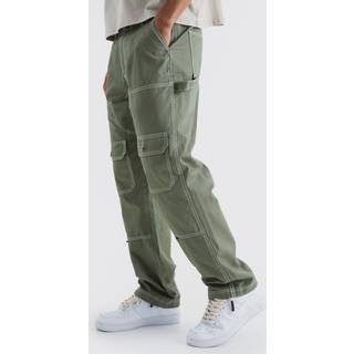 Mens Khaki Relaxed Carpenter Cargo Contrast Stitch Trouser