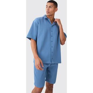 Mens Blue Oversized Pleated Shirt And Short
