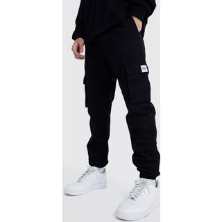 Mens Black Elasticated Waist Slim Fit Buckle Cargo Trouser