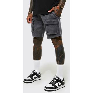 Mens Charcoal Loose Fit Washed Cargo Jersey Shorts