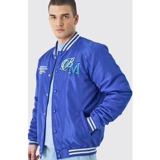 Mens Cobalt Tall Nylon Varsity Jacket With Badges