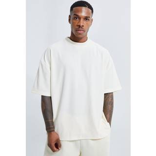 Mens Ecru Oversized Extended Neck Ottoman Rib T-shirt